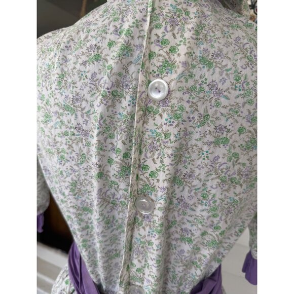 Vintage 70's Cotton Floral Purple Flower Dress With Matching Bonnet Sz M - Picture 5 of 16